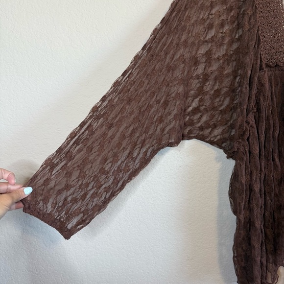 Daytrip Brown Floral Lace Plunge V Neck Handkerchief Hem Shirt Top Size XXL - Picture 4 of 13